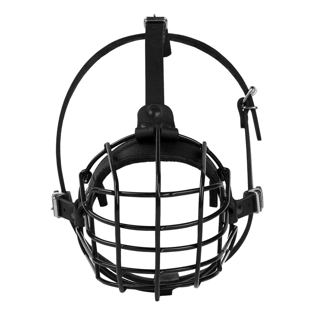 Dog Muzzle Metal Wire Basket Adjustable Leather Straps Y55258