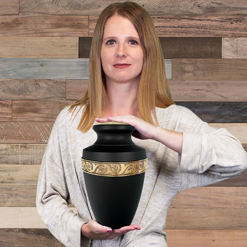 Black Large Adult Urn with Velvet Bag E13752