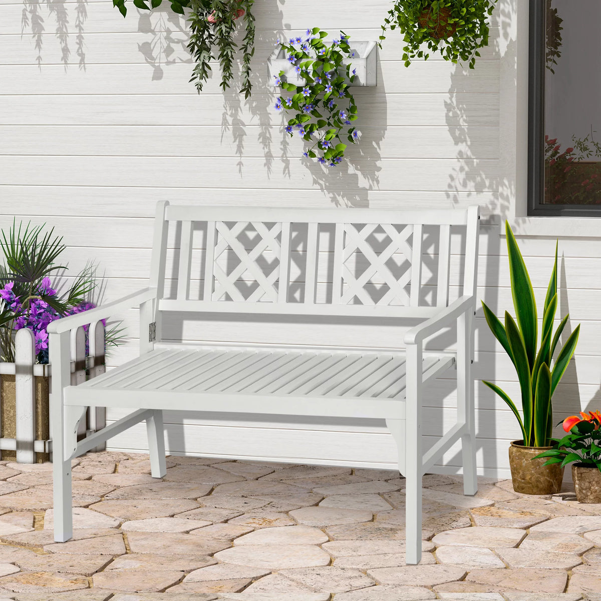 White 4FT Wooden Outdoor Folding Bench Z7948