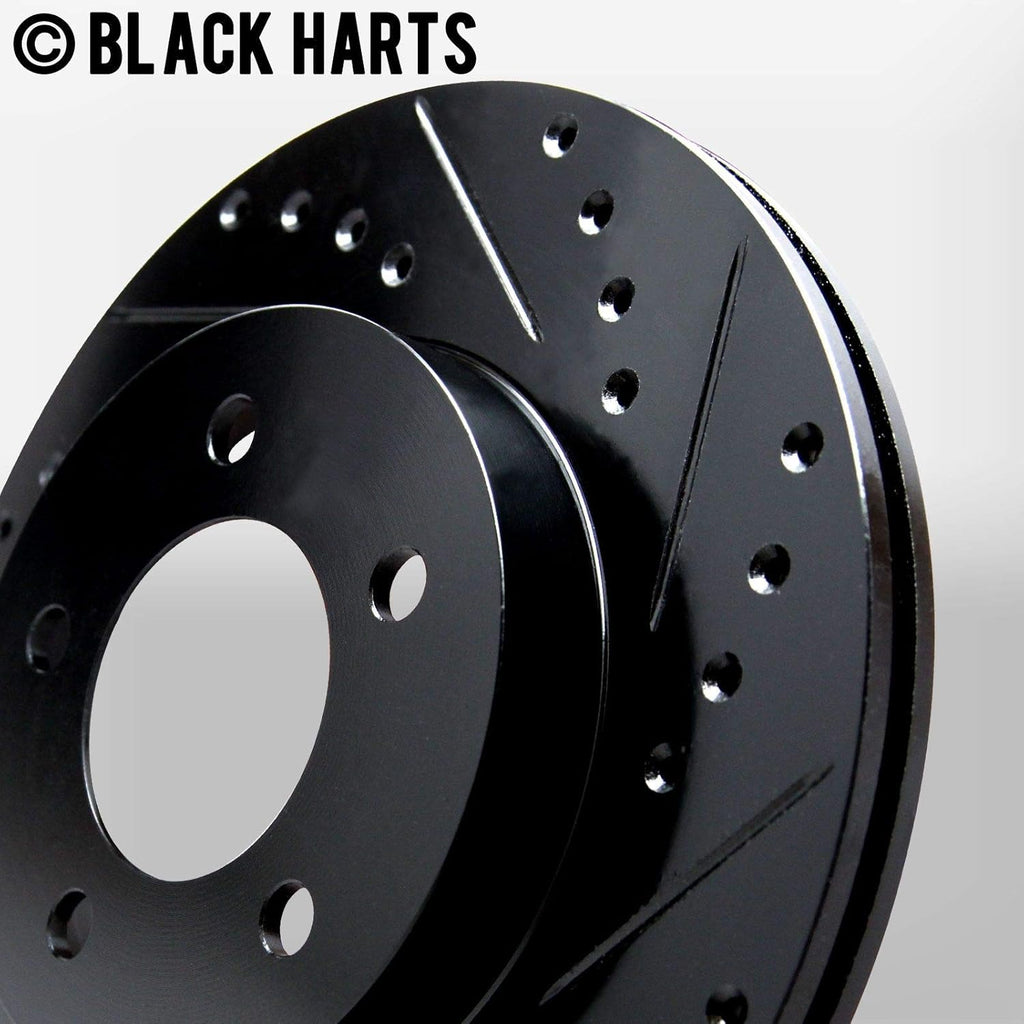 Front Brake Rotors Black Drilled Slotted Heavy Duty Pads G827215