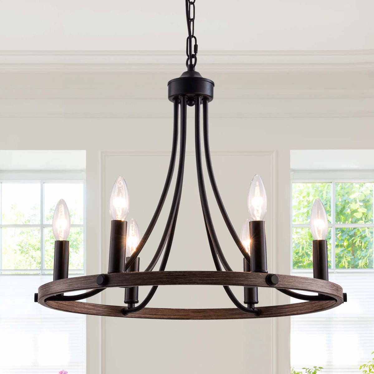 6-Light Black Wheel Chandelier T431
