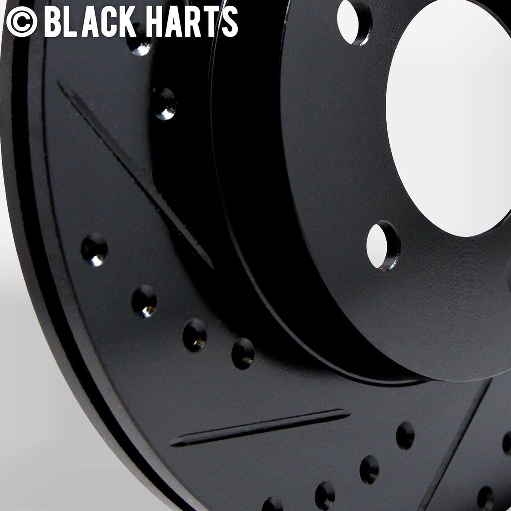 Front Brake Rotors Black Drilled Slotted Heavy Duty Pads G827215