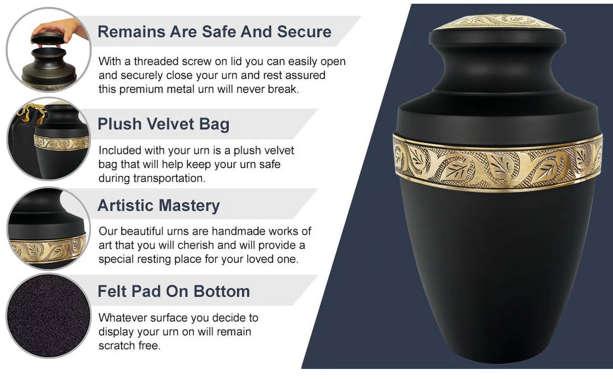Black Large Adult Urn with Velvet Bag E13752