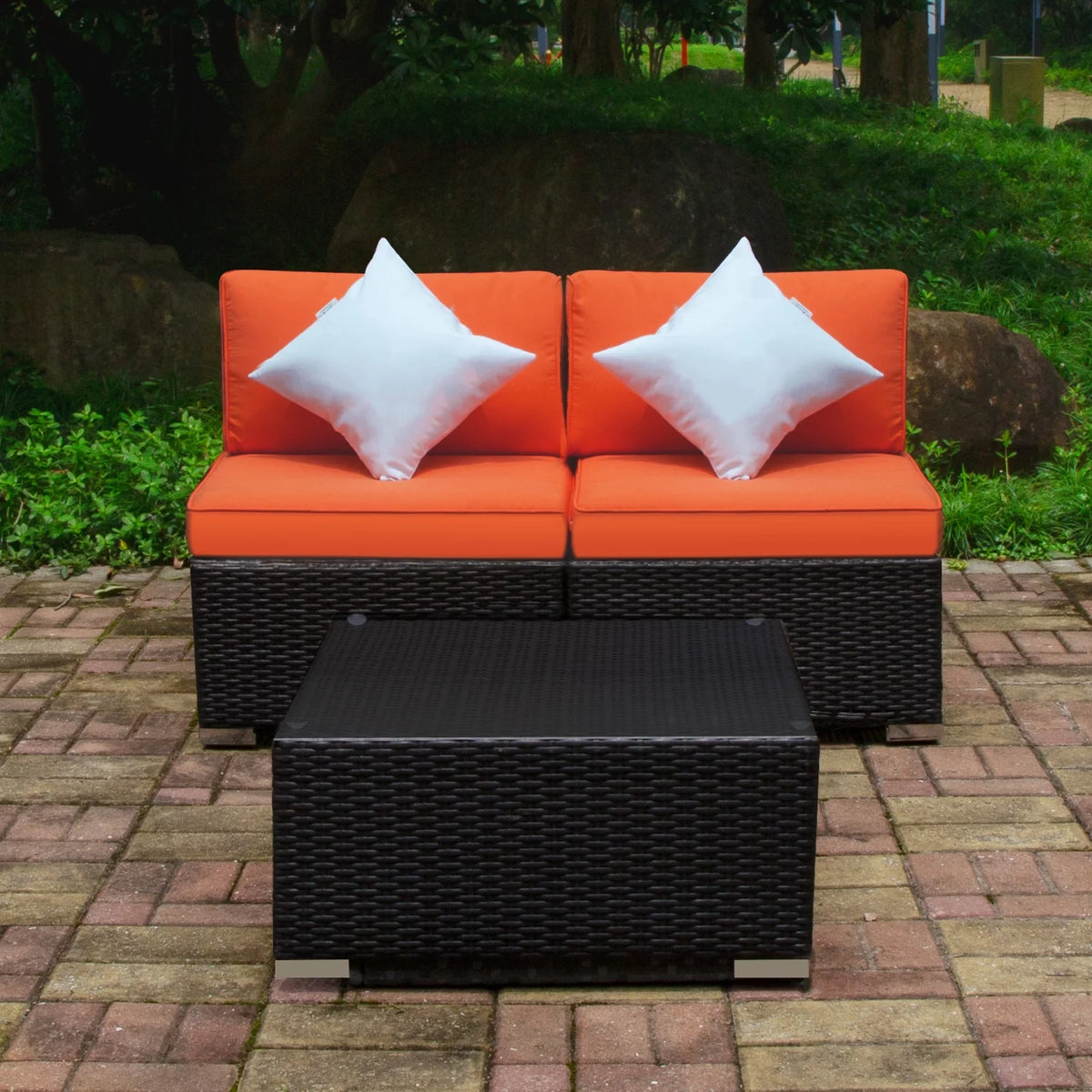 Orange 3 Piece PE Rattan Wicker Sofa Set Q484