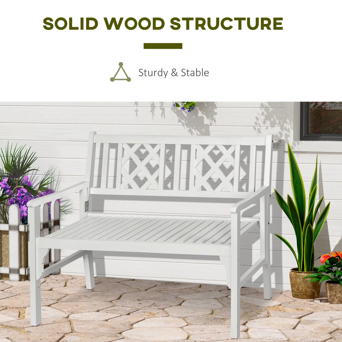 White 4FT Wooden Outdoor Folding Bench Z7948