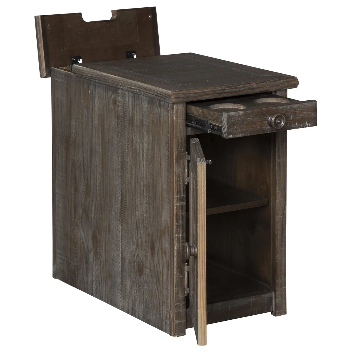 1 Door Chair Side End Table with Power Strip and Pull Out Tray B3775
