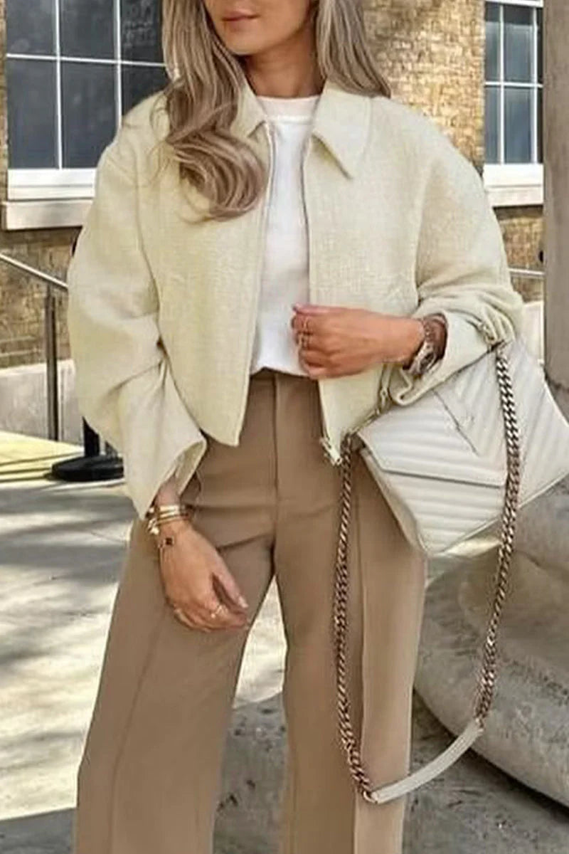 Solid Turndown Collar Outerwear I818