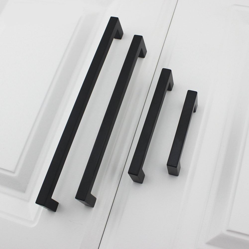 10 Pack Black Square Bar Cabinet Pull Drawer Handle Stainless Steel, Center to Center 6-1/4in (160mm) G168262