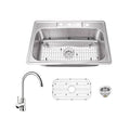 Drop-In Kitchen Sink with Faucet and Sink Grid and Drain Assembly G6154