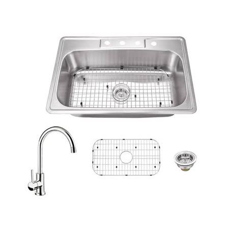 Drop-In Kitchen Sink with Faucet and Sink Grid and Drain Assembly G6154