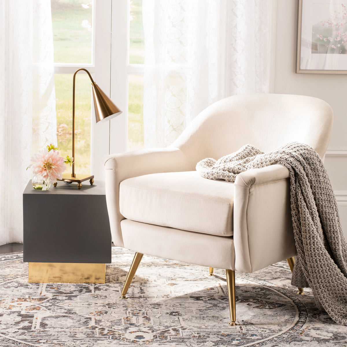 Ivory Velvet Upholstered Arm Chairs C672