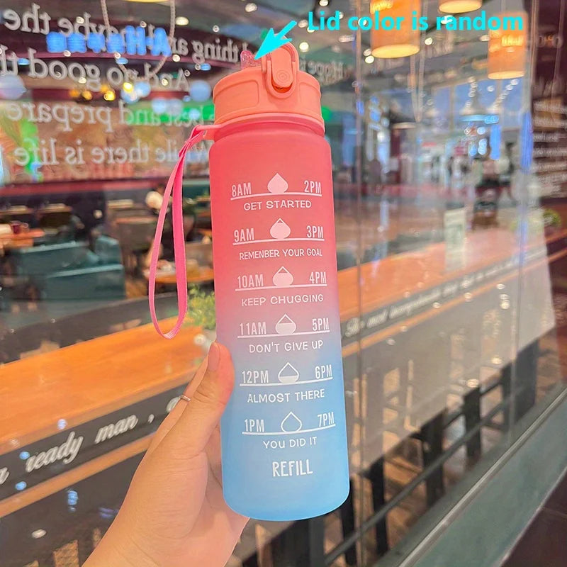 32oz Motivational Water Bottle With Straw & Time Marker, With Carrying Strap Z815