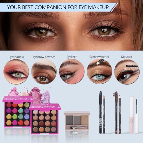 Makeup Gift Set with Eyeshadow Palettes, Brushes, Lip Gloss E10683