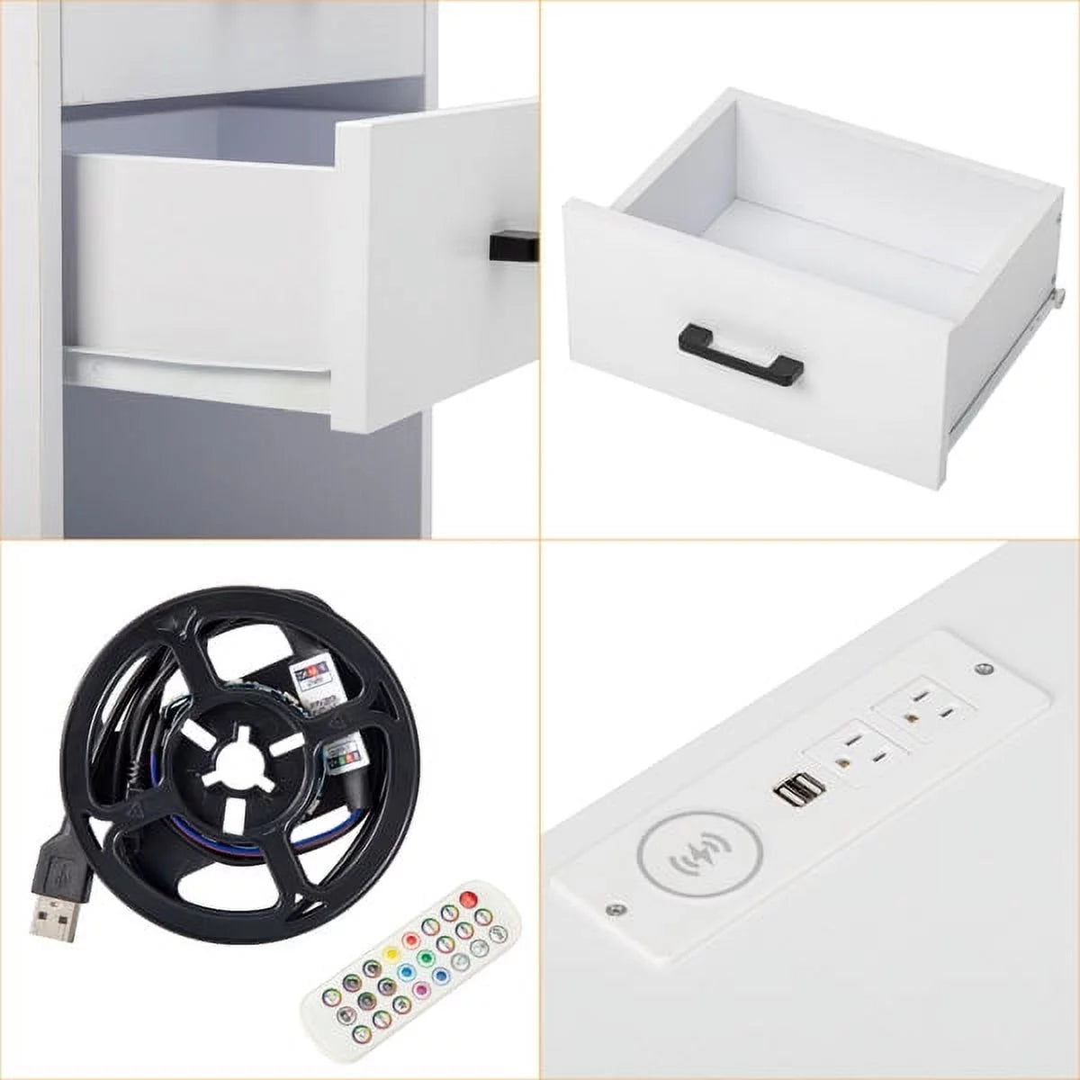 White End Table with Charging Station and 3 Storage Drawers Q66921