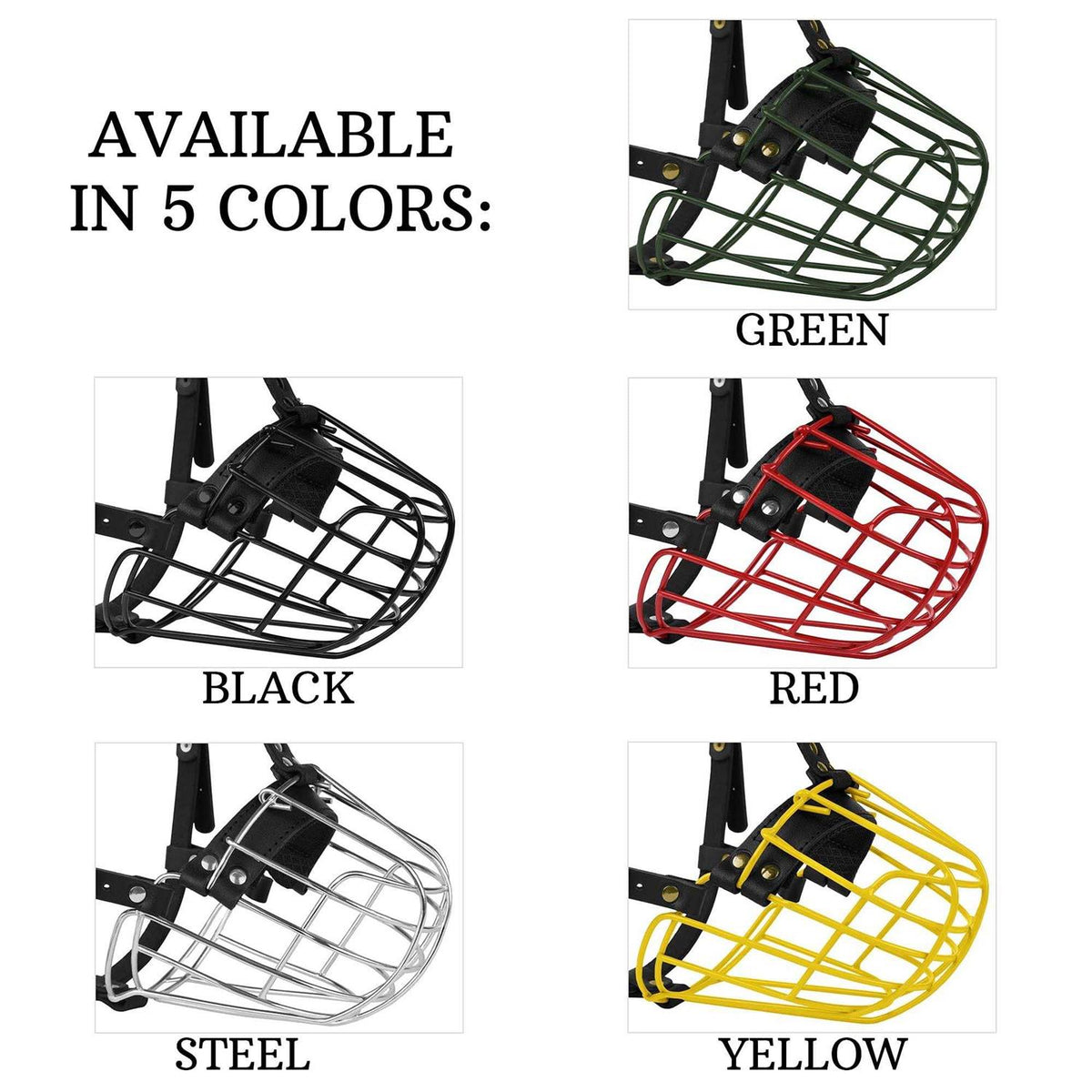 Dog Muzzle Metal Wire Basket Adjustable Leather Straps Y55258