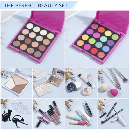 Makeup Gift Set with Eyeshadow Palettes, Brushes, Lip Gloss E10683