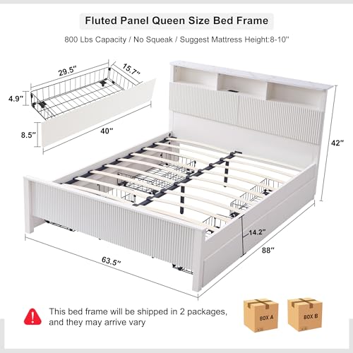 Dark Grey King Bed Frame with Bookcase Headboard and 4 Drawers J793