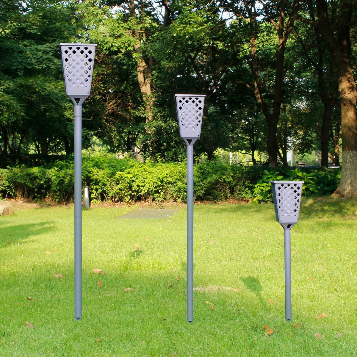 Solar Torch Lights with Flickering Flame, 96 LED Waterproof Grey K294985