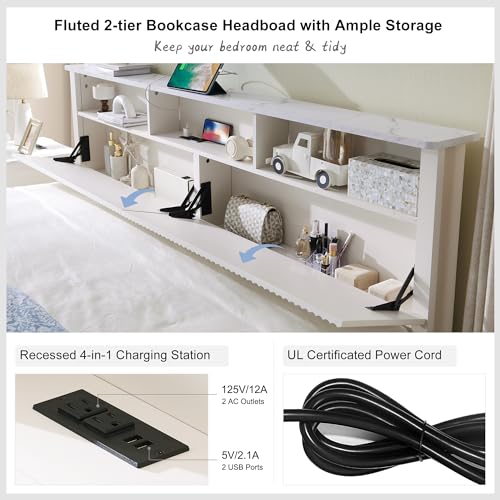 Dark Grey King Bed Frame with Bookcase Headboard and 4 Drawers J793