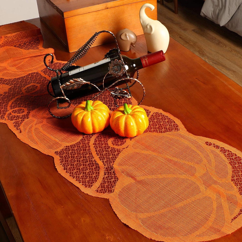 3Pcs Hollowed Pumpkin Table Runner Table Mat (Orange) I19132