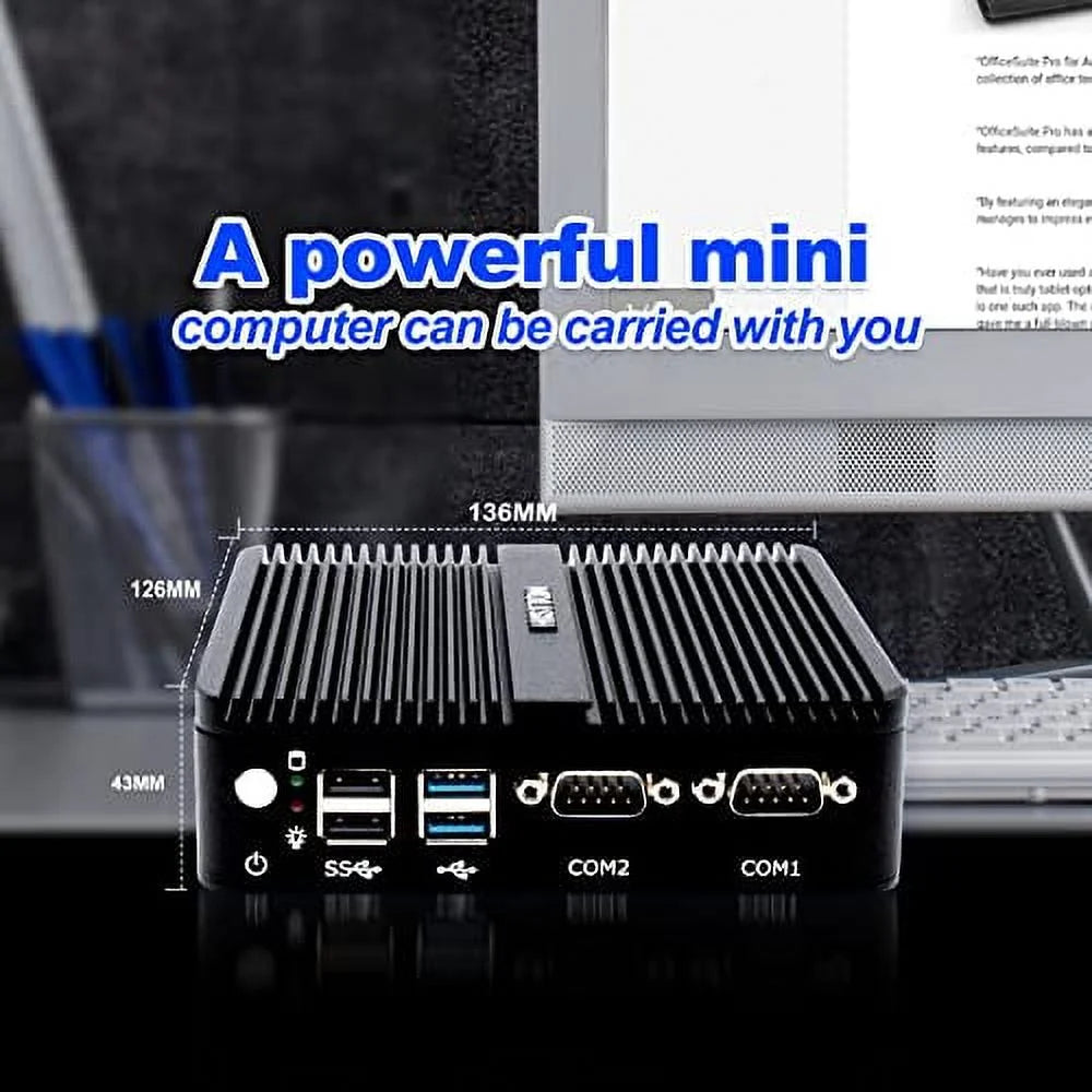 Industrial Mini PC, Celeron J4125, Windows 10 Pro, DDR4 8GB RAM 512GB SSD 1TB HDD, 2 RS232 COM, HDMI VGA Dual Display, Gigabit Ethernet, BT 4.0, 4K, WiFi P923