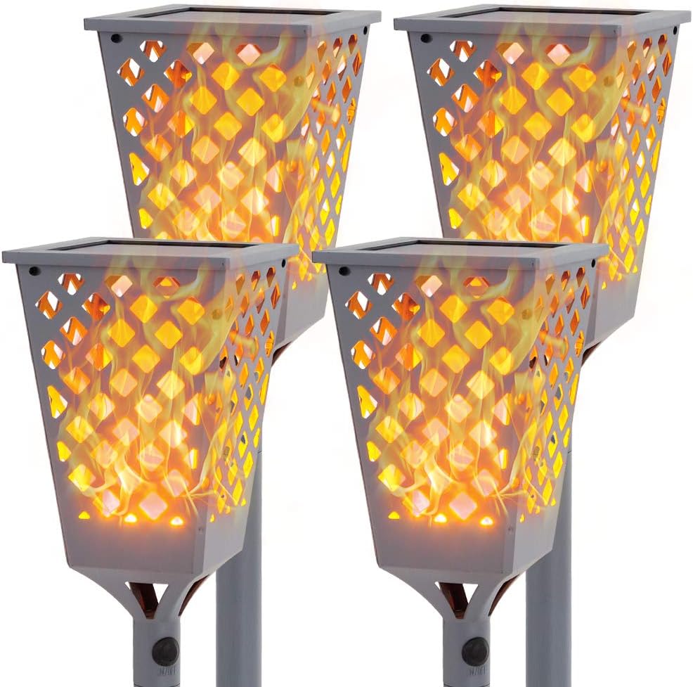 Solar Torch Lights with Flickering Flame, 96 LED Waterproof Grey K294985