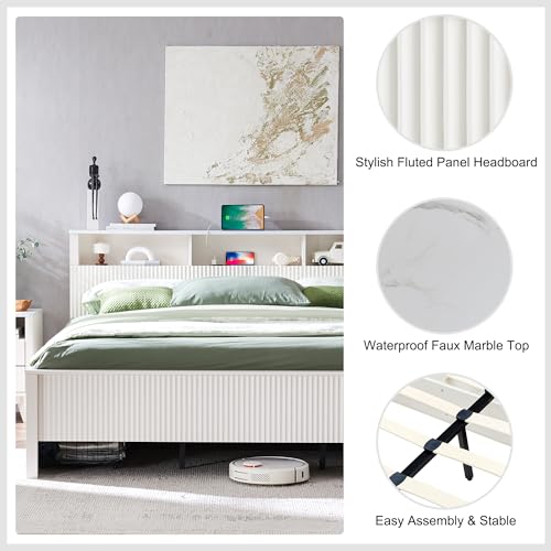 Dark Grey King Bed Frame with Bookcase Headboard and 4 Drawers J793