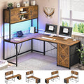 Rustic Brown L Shaped Desk with Fabric Drawers and Power Outlet E4117