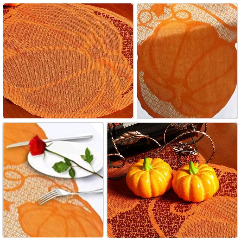 3Pcs Hollowed Pumpkin Table Runner Table Mat (Orange) I19132