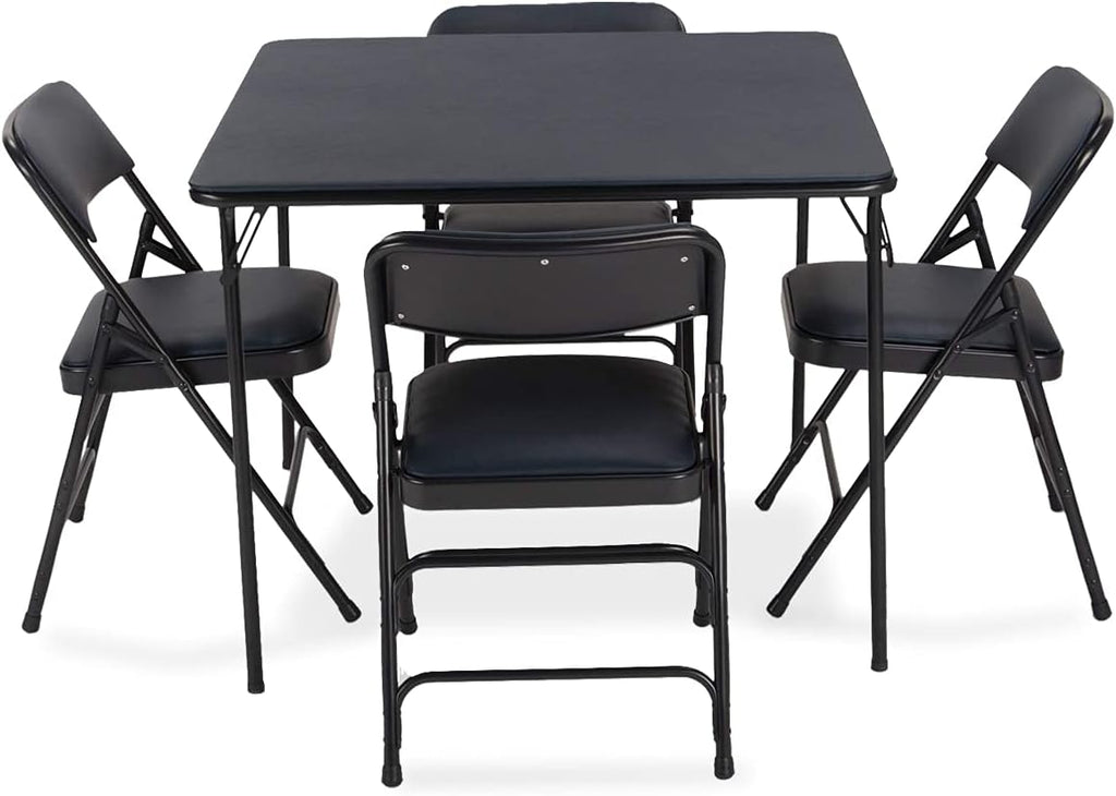 Navy Folding Card Table and Metal Folding Chair Set - 5 Pieces O962457
