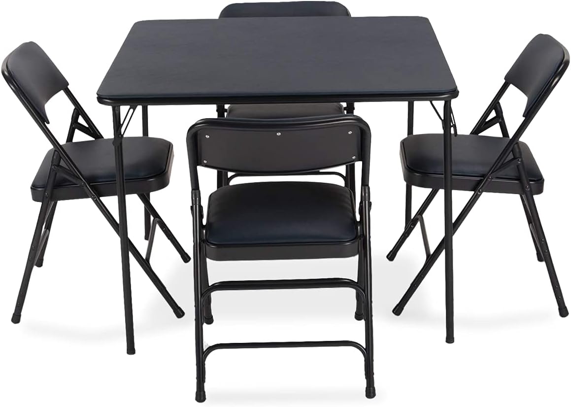 Navy Folding Card Table and Metal Folding Chair Set - 5 Pieces O962457