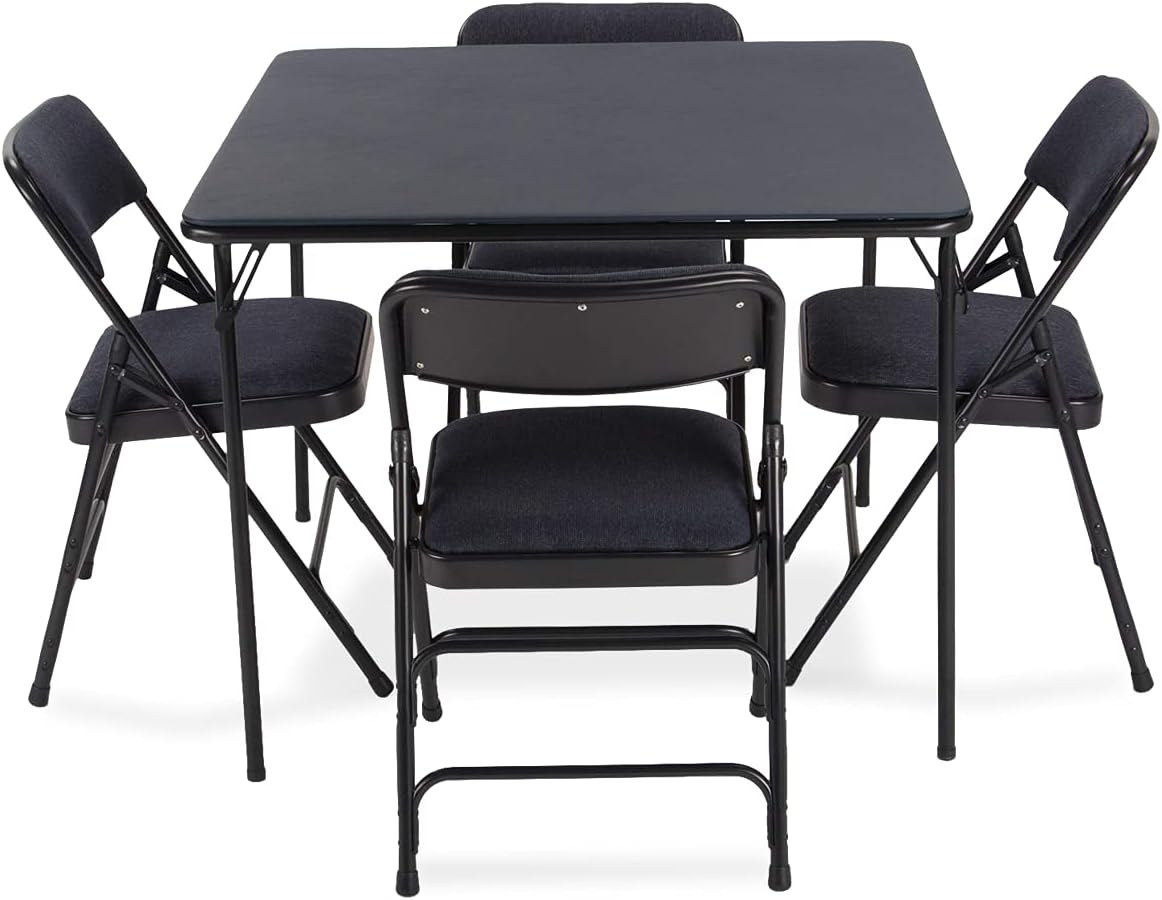 Navy Folding Card Table and Metal Folding Chair Set - 5 Pieces O962457
