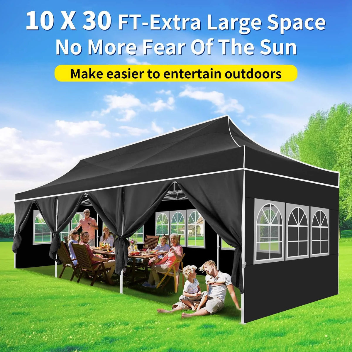 10'x30' Pop Up Canopy with 8 Removable Sidewalls, Black C57673