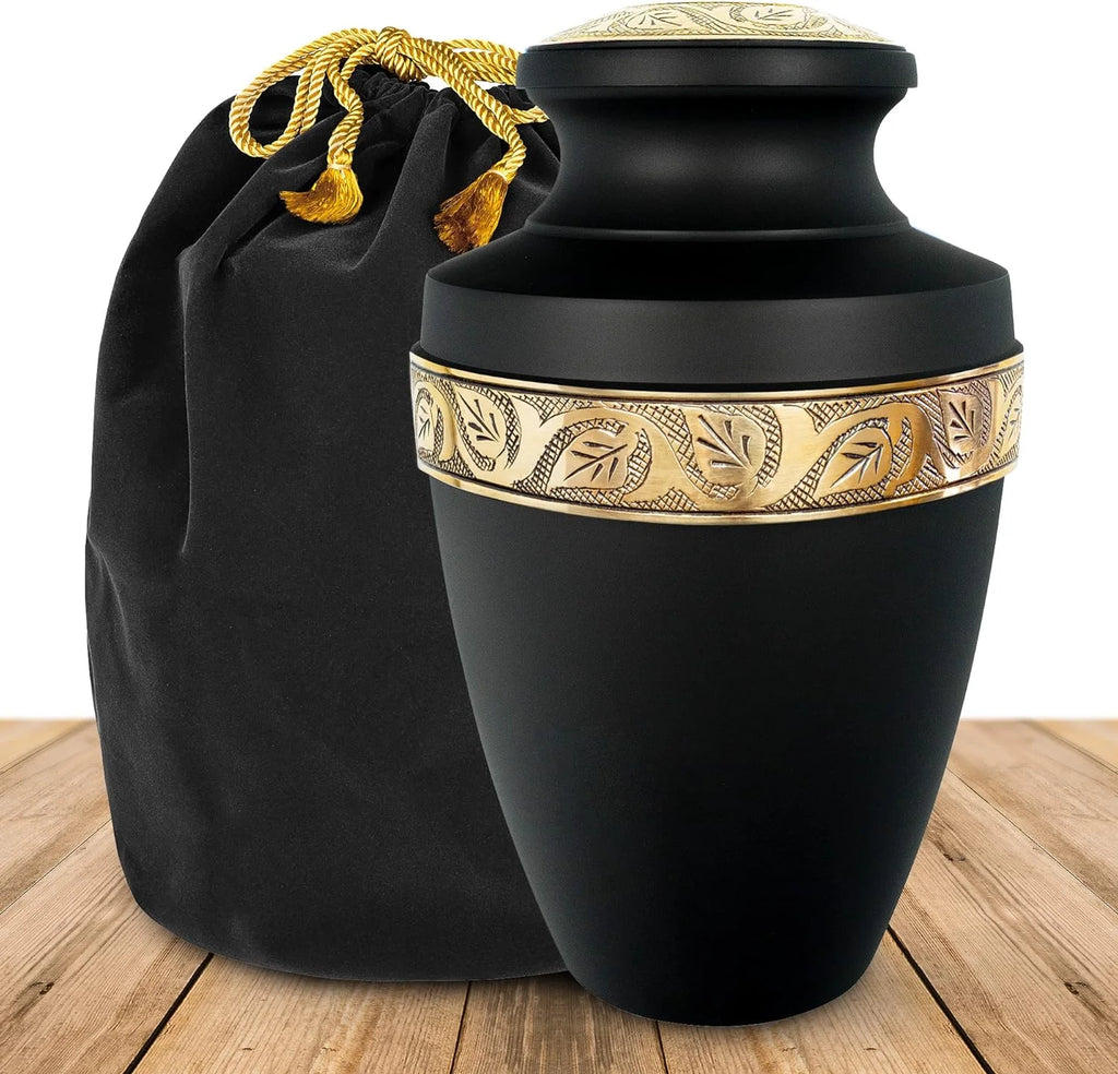 Black Large Adult Urn with Velvet Bag E13752