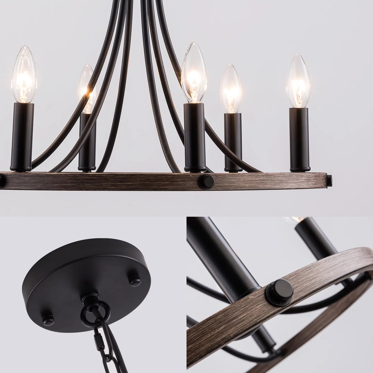 6-Light Black Wheel Chandelier T431