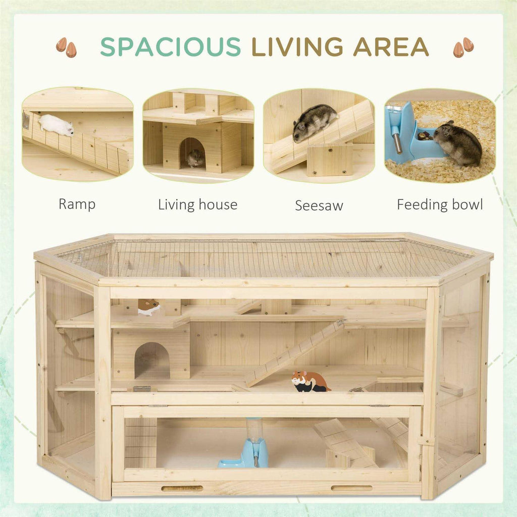 3 Tier Wooden Hamster Cage Small Animal House with Slide J620352
