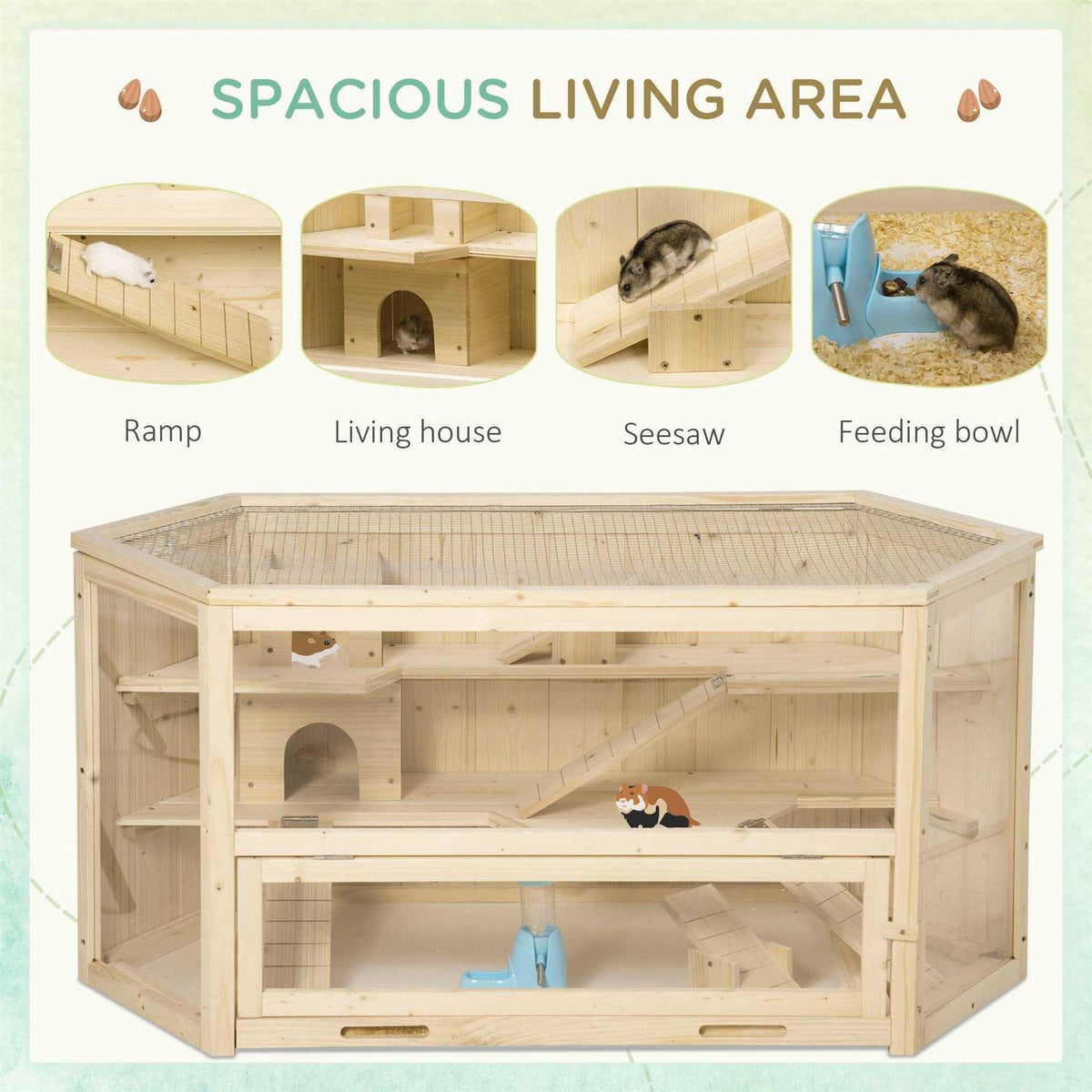 3 Tier Wooden Hamster Cage Small Animal House with Slide J620352