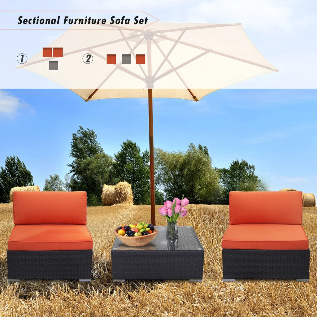 Orange 3 Piece PE Rattan Wicker Sofa Set Q484