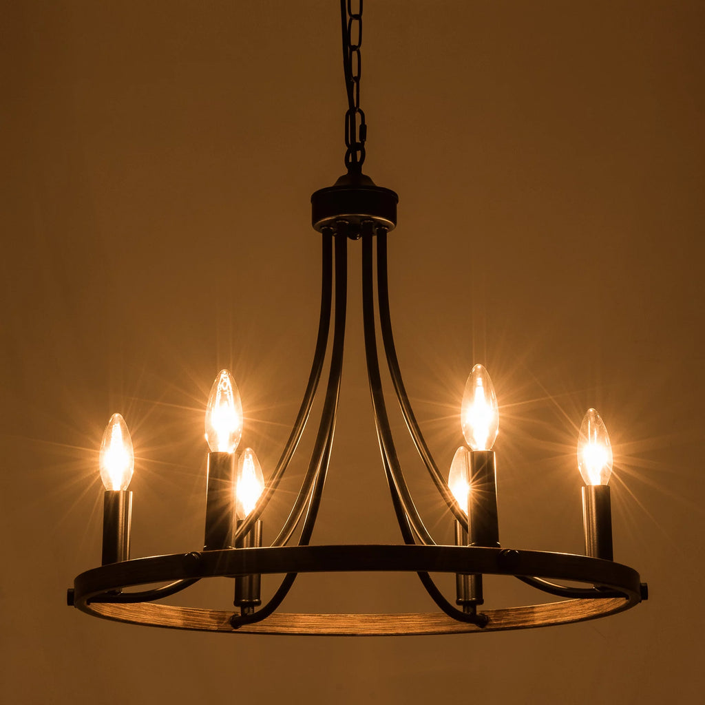 6-Light Black Wheel Chandelier T431
