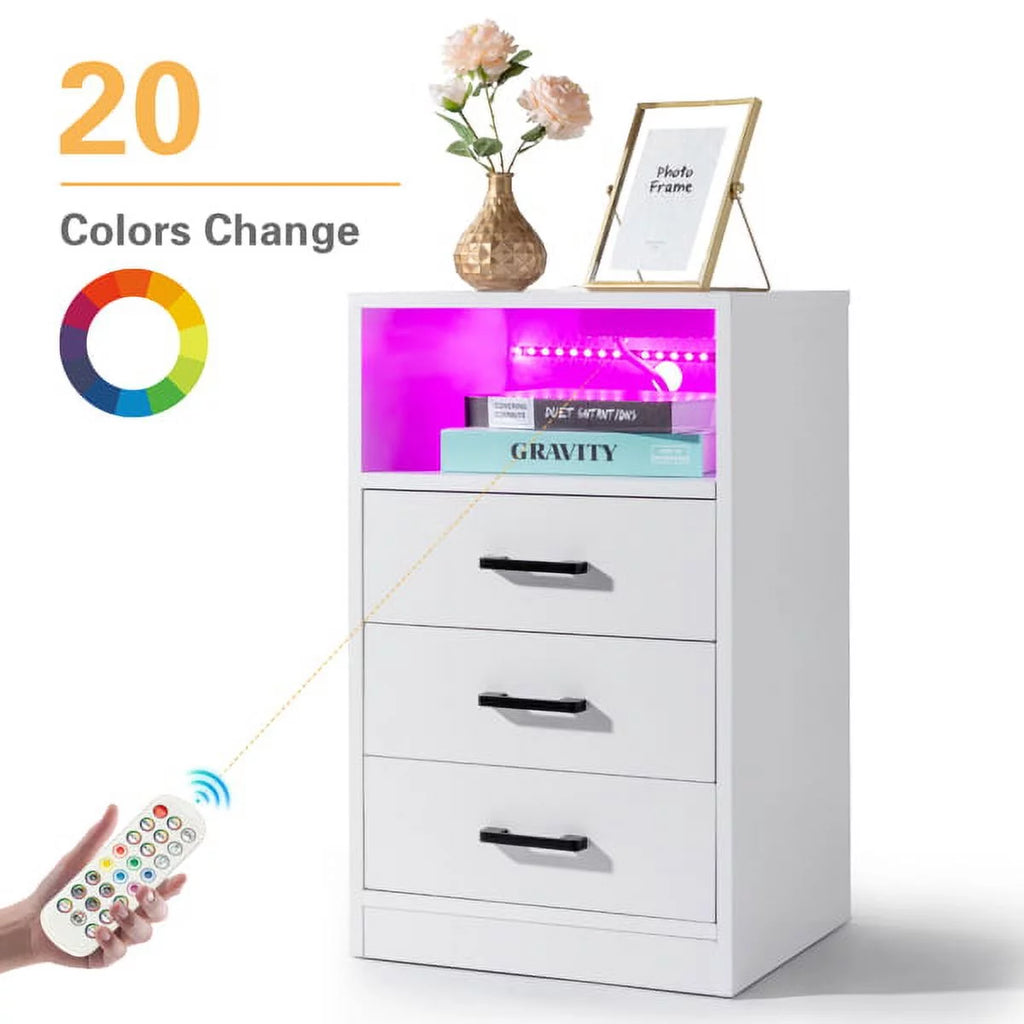 White End Table with Charging Station and 3 Storage Drawers Q66921