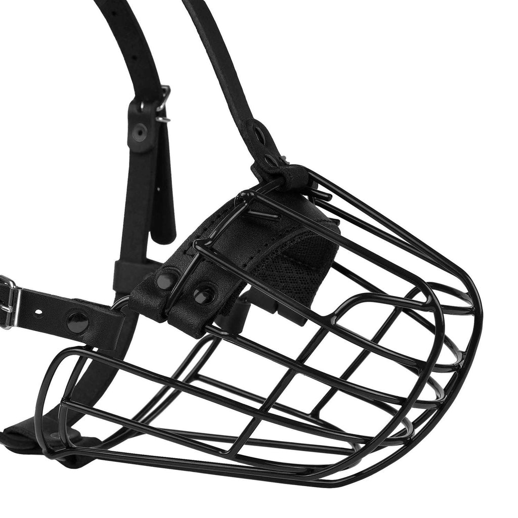 Dog Muzzle Metal Wire Basket Adjustable Leather Straps Y55258
