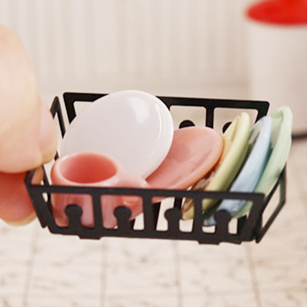 1/12 Mini Dollhouse Metal Dish Rack Toy H38081