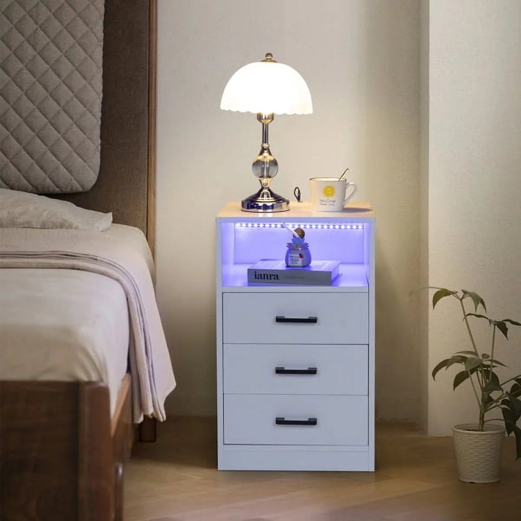 White End Table with Charging Station and 3 Storage Drawers Q66921